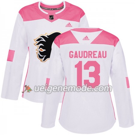 Dame Eishockey Calgary Flames Trikot Johnny Gaudreau 13 Adidas 2017-2018 Weiß Pink Fashion Authentic
